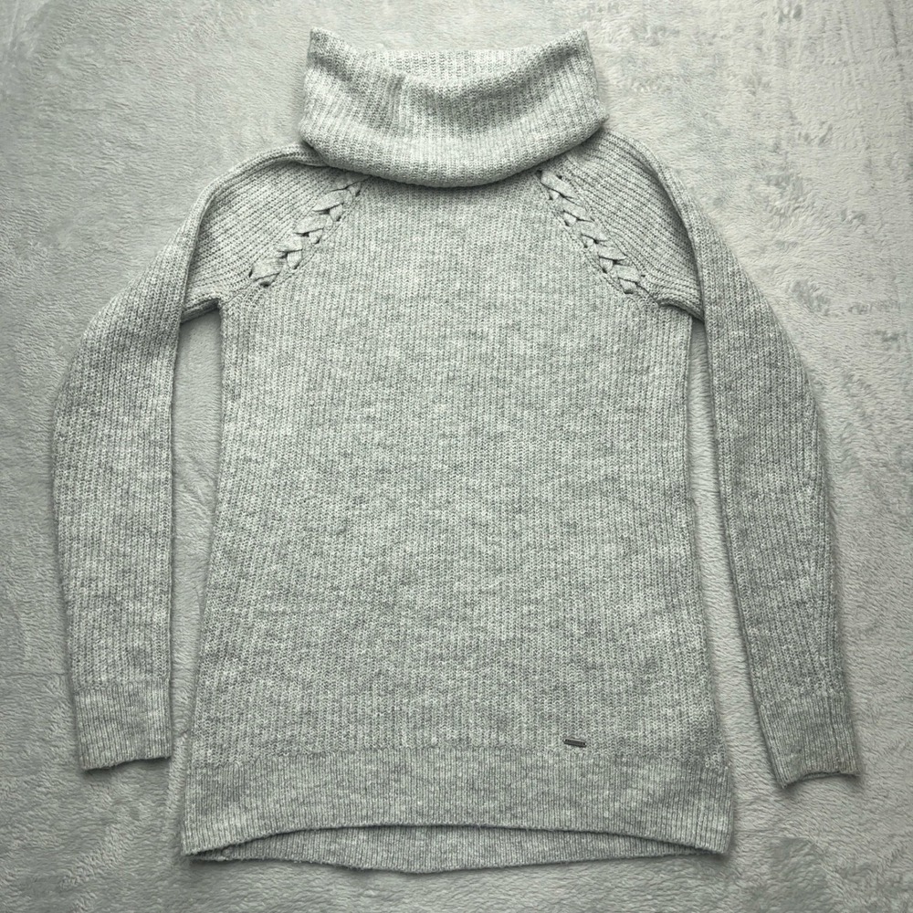 Hollister Grey Chunky Knit Cowl Neck Sweater Womens Size S Cable Knit Y2k